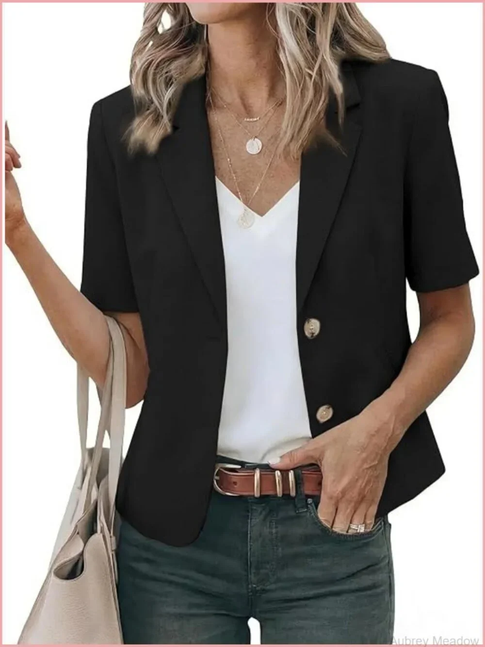 Short Sleeve Cropped Blazer Lightweight Open Front Jacket